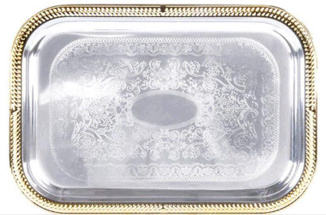 Rental store for 12  X 18  Sq Silver   Gold Tray in Dallas TX